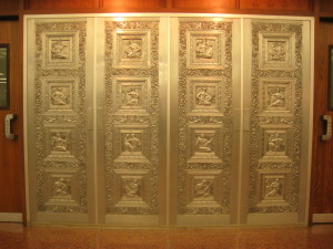 Bas-relief aluminum door in the Hunt Library.